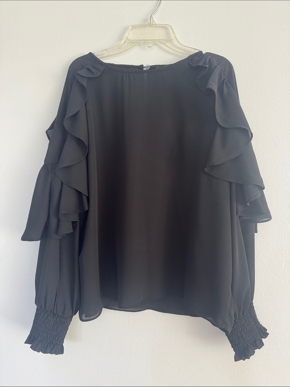 Aqua Black Ruffle Sleeve Blouse